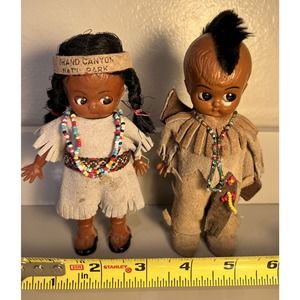 Vintage Native American Doll Couple Horsehair Leather Buckskin Clothing Beaded